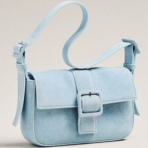 Anthropologie Fiona Suede Buckle Bag Ceramic Blue NWT Leather Shoulder Bag